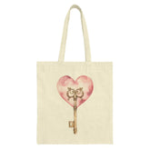 Heart Key Tote Bag, Watercolor Heart, Love Key, Romantic Gift, Everyday Bag, Unique Design, Valentines Gift - Tawshia